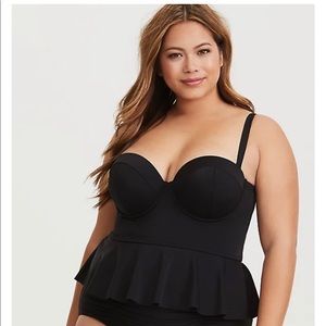 Black Push-Up Multiway Peplum Midkini TOP ONLY